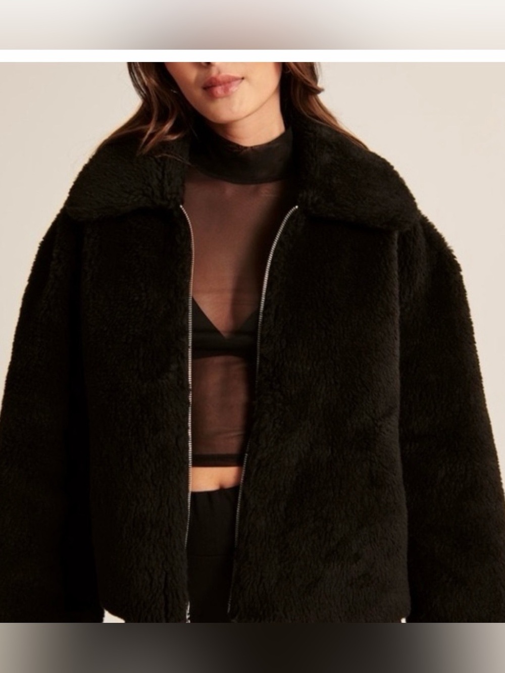 Classic Black Faux-Fur Sherpa  Zip Jacket